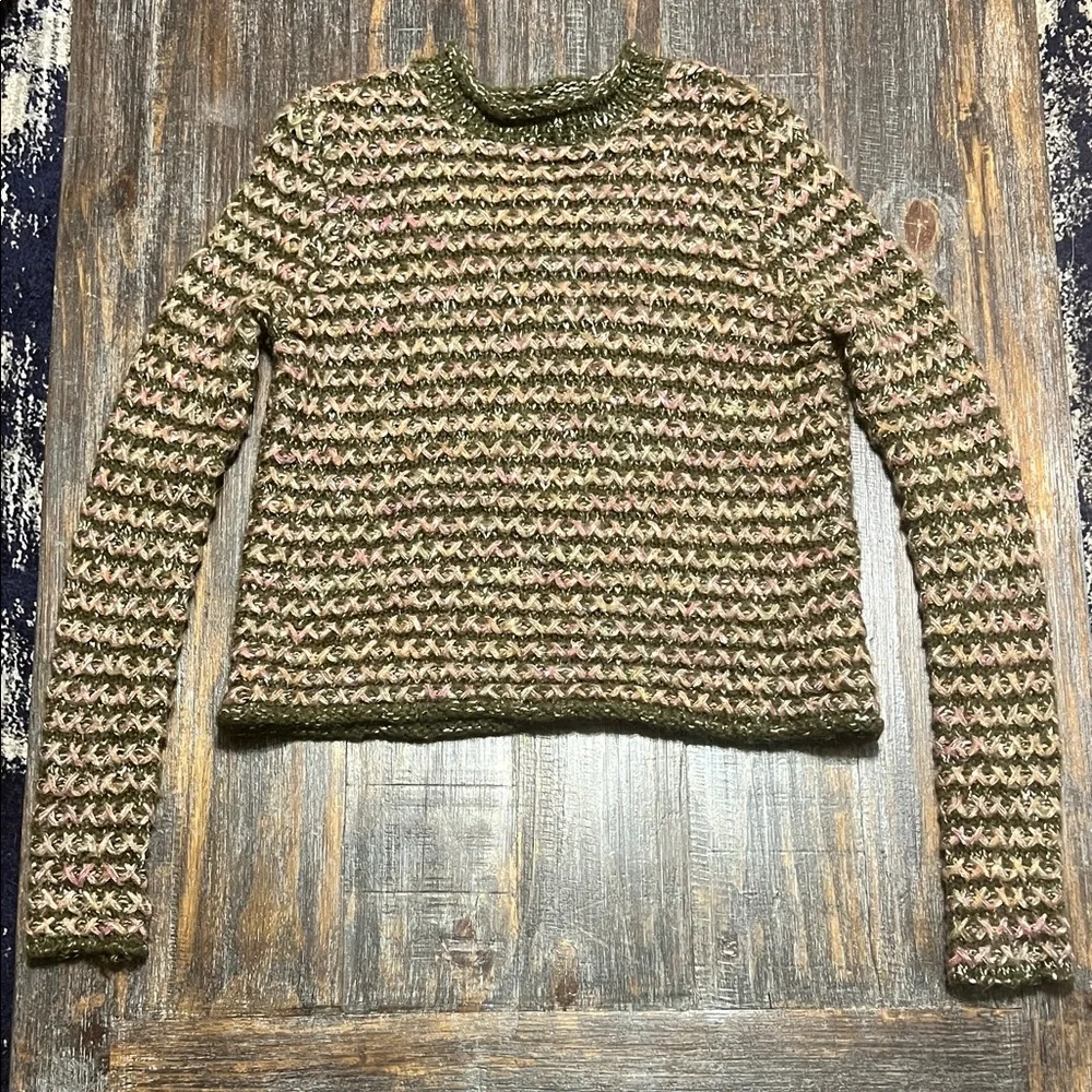 Olive and Pink Knit Women's Sweater
